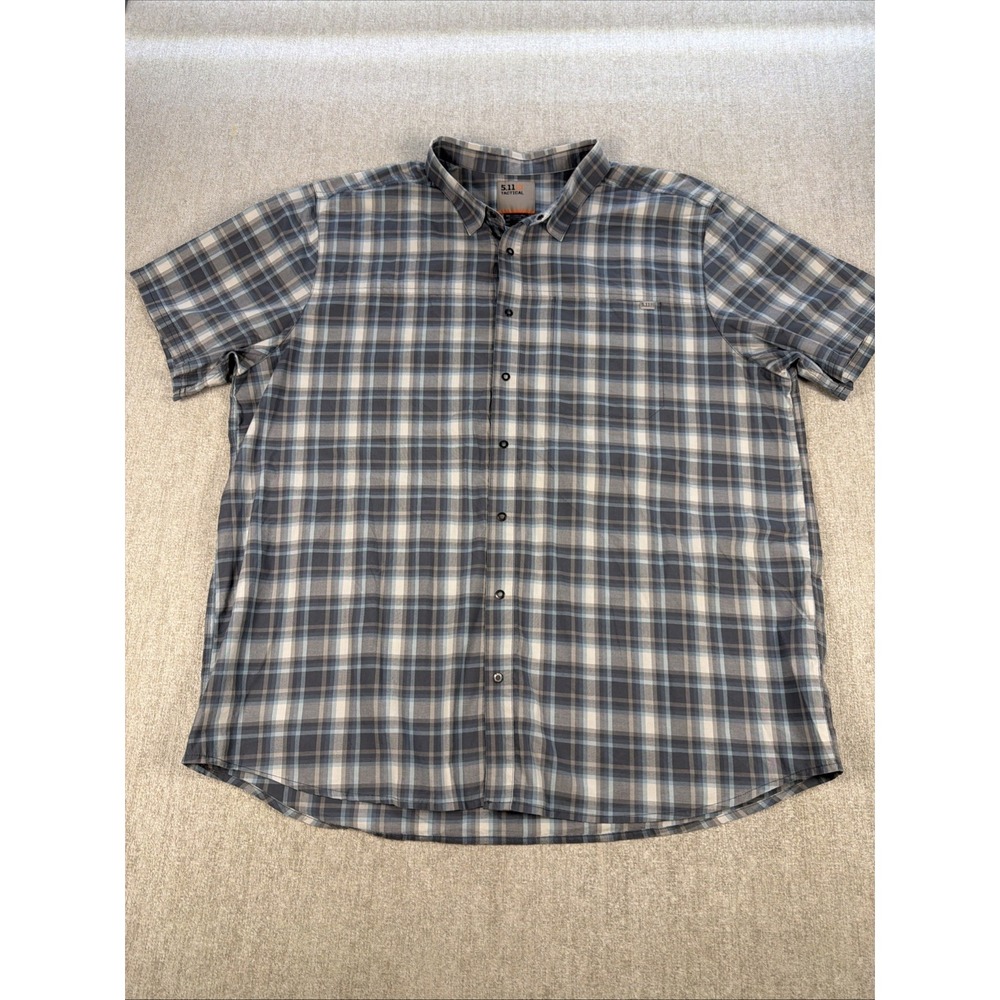 5.11 Tactical Men's 2XL Blue Gray Plaid Short Sleeve Snap Button Down Casual